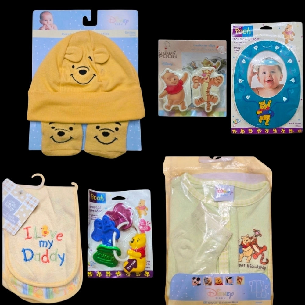 NIP *Winnie-the-Pooh 6pc Collection: Cover Set Hoodie Burp Teether Bath Cap ++